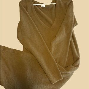 Cozy Light Brown V-Neck Sweater Dress